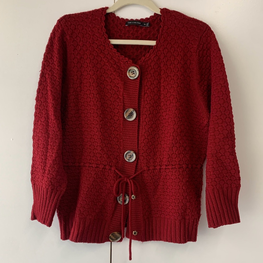 The Limited Red Textured Button-Up Tie-Waist Women's Sweater - Sz XL